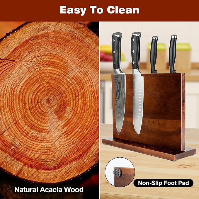 Magnetic Knife Block Double Sided Magnetic Knife Holder Rack with Strong Enhanced Magnets Acacia Wood Magnetic Knife Storage Stand-Dark Brown - Image 7