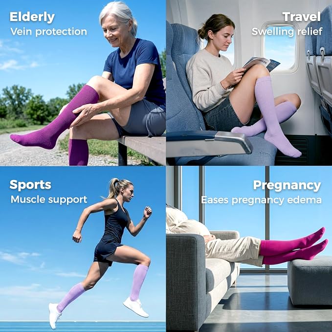 Compression Socks for Women & Men 15-20 mmHg, Knee High, 3 Pairs | Graduated Compression, Supports Circulation, Ideal for Nurses, Pregnancy, Travel, Flights, Running & Athletic Edema - Image 5