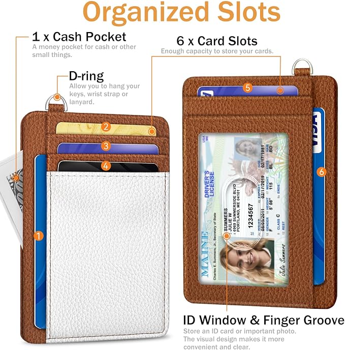 Yonlevres Credit Card Holder Slim Wallet Women Minimalist RFID Small Travel | Front Pocket, Handy, RFID Blocking, Woman Girls Ladies Gifts, D-ring for Keychain,Thin Mini Card Case, ID Window, PU Leather - Image 4