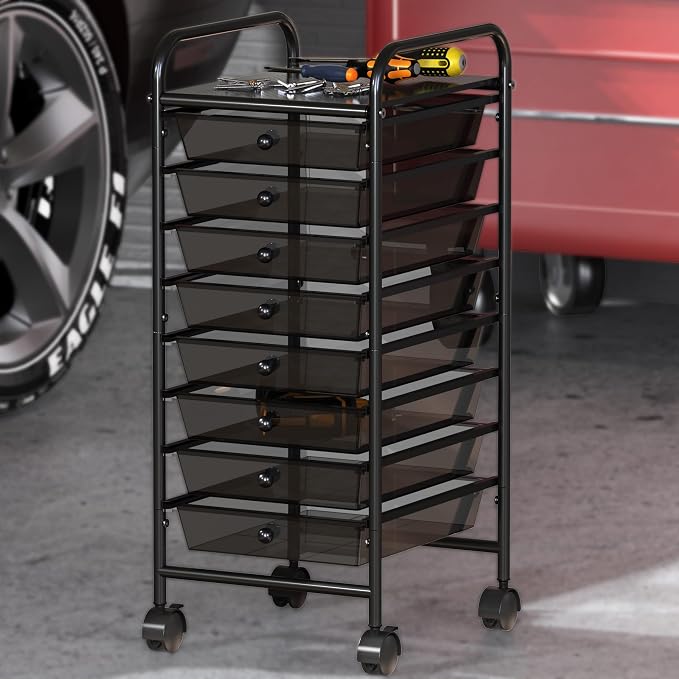 Simple Houseware 8 Drawers Rolling Utility Cart Art Craft Storage, Black | 1-Column, 30.25" Height, Lockable Wheels, for School, Office, Art Craft, and Paper Storage - Image 5