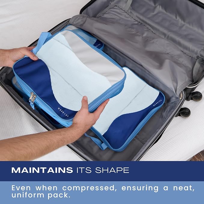 Compression Packing Cubes, 4 Set Packing Cubes for Travel, Travel Essentials for Men, Compressible Package Organizer for Suitcases, Navy Blue - Image 9
