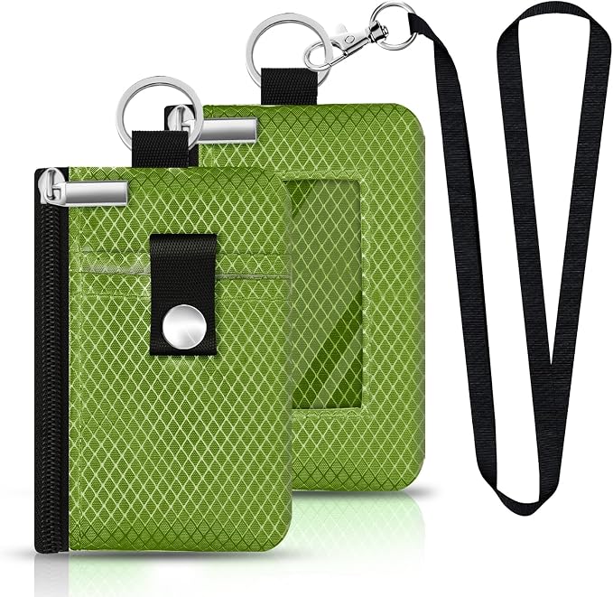 Minimalist RFID Blocking Small Wallet with ID Window,WaterResistant Zip Id Case Wallet with Lanyard Keychain for Cards,Cash,Travel,Women,Men (Olive Green) - Image 3