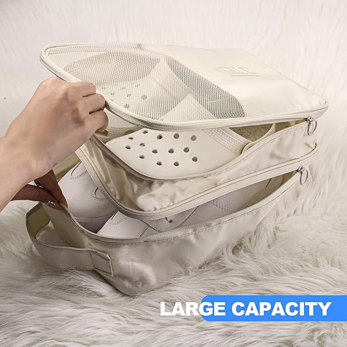 Windyun 2 Pcs Shoe Bags for Travel Holds 3 Pair of Shoes Travel Shoe Bag for Packing Portable Shoe Cubes for Travel and Daily Use(Beige, Gray) - Image 3