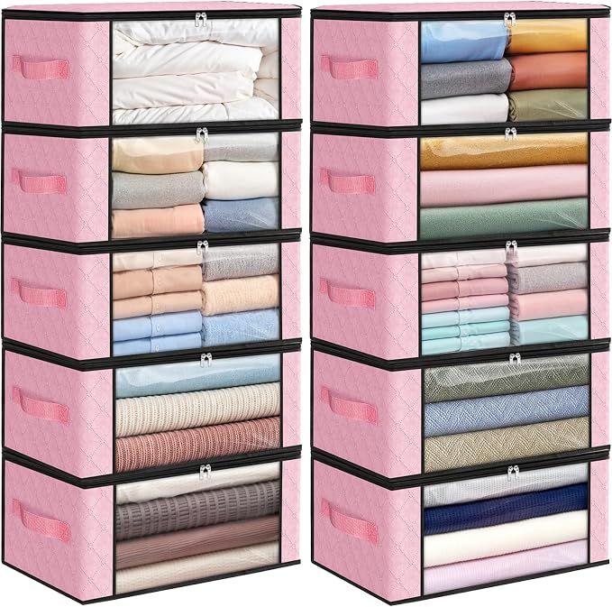 35L Closet Organizers, Foldable Under Bed Storage Containers | Storage Bags with Zippers,Window and Handles for Organizing Bedroom, Closet, Clothing,Organization with Handle by Fabtotes