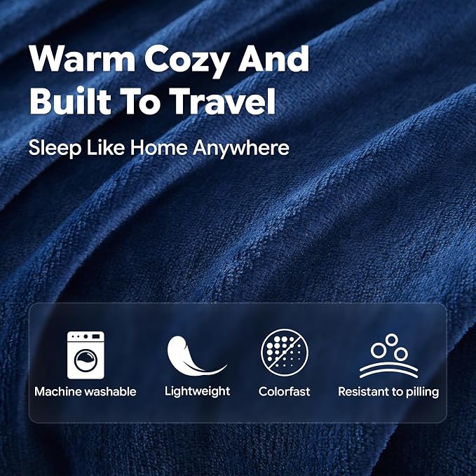 Travel Blanket, Soft 2-in-1 Airplane Blanket, 65x40 Inches, Travel Blanket Airplane Compact with Bag, Car Blanket with Luggage Sleeve & Backpack Clip (Navy Blue) - Image 5