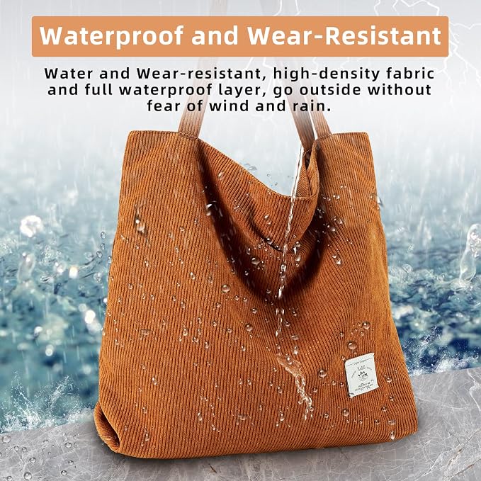 KALIDI Women Corduroy Tote Bag Zipper Casual Tote's Handbag Big Capacity Shoulder Bag with Pockets - Image 9