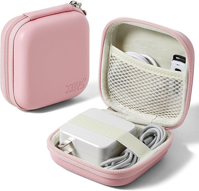 Portable Charger Case, Tech Pouch Travel Organizer, M, Pink | Hard Shell Electronic Storage for MacBook Power Adapter, Charging Cords, USB Drives, Power Bank Laptop Accessories by Linpr