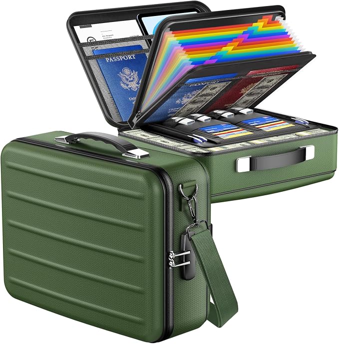 Fireproof Document Box with Lock, Hard-Shell Fireproof Safe Box | Fire proof Lock Box for Home Documents, Portable Travel Fire Proof File Box for Passport Laptop Certificates, Alpine Green by YIMIKOL