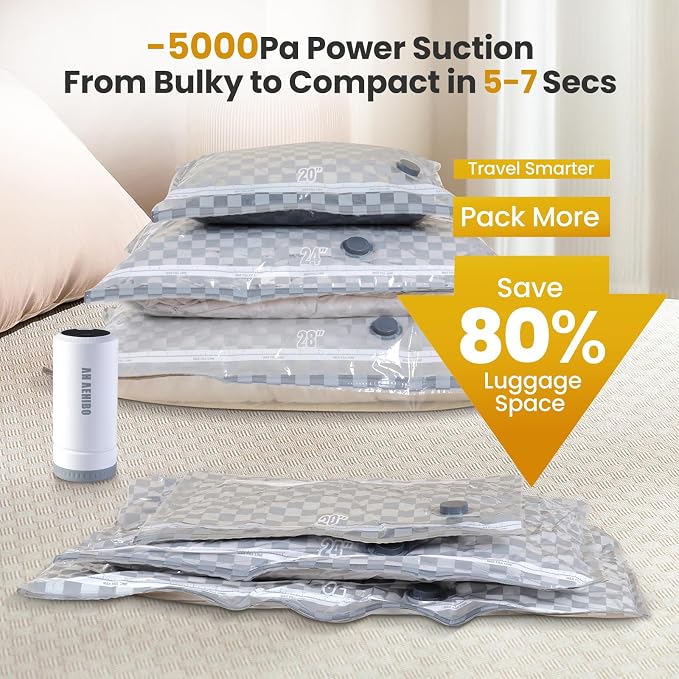 Travel Essentials set, Vacuum Bags for Travel with Digital Display air Pump,18 PCS Combo Size for Luggage and Suitcase,Space Saver for Clothes（20"x6PCS+24"x6PCS+28"x6PCS) - Image 4