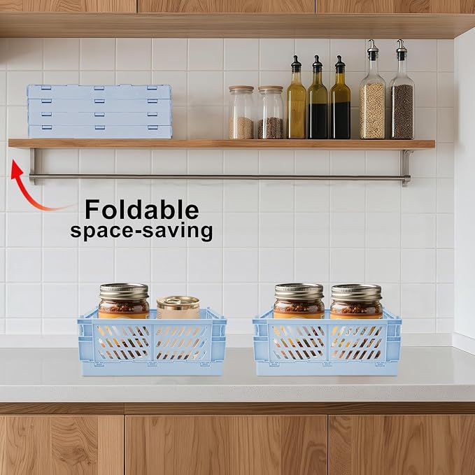 2 Pack Mini Foldable Small Plastic Baskets for Organizing and Storage，Collapsible Storage Crates,Mini Bins for Home Kitchen Bedroom Bathroom Office (Blue, Large 10x6.5x4) - Image 6