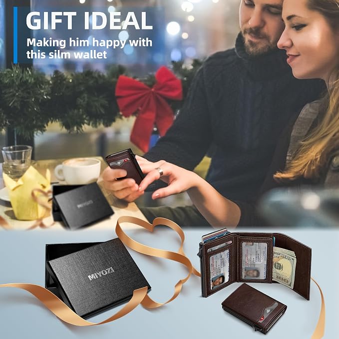Wallet for Men,with Cash Pocket 2 ID Window 9-13 Cards,Metal Case Smart Slim Pop Up Credit Card Holder Flip with Magnetic Closure RFID Blocking Trifold wallet with Gift Box - Image 7