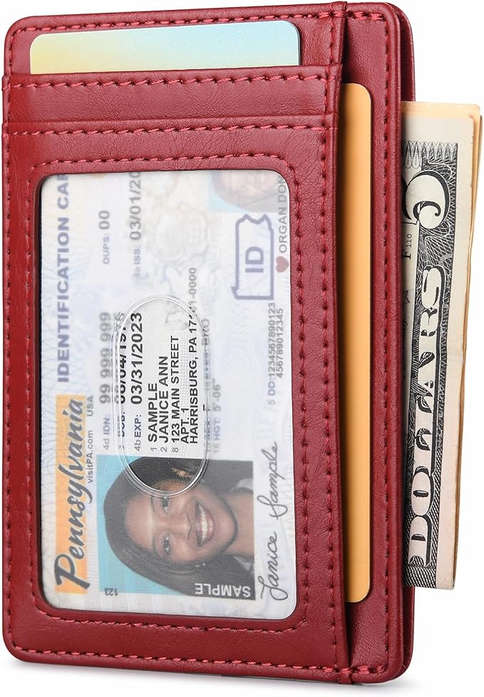 Buffway Slim Minimalist Front Pocket RFID Blocking Leather Wallets for Men and Women - Alaska Cherry - Image 2