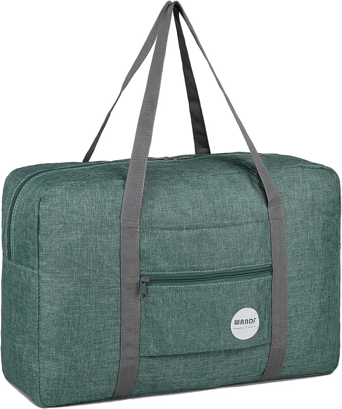 WANDF Foldable Travel Duffel Bag Luggage Sports Gym Water Resistant Nylon (B- Denim Green) | 18x14x8 inches, Airline Underseat Aprroved, Weekend Overnight Trips, Lightweight Packable by WANDF