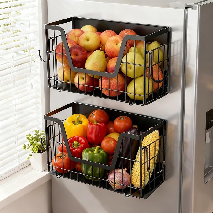 Magnetic Basket for Refrigerator Door,Magnetic Fridge Shelf Storage - 2pc | Versatile Produce & Vegetable Storage Container,Pantry Organizer & Holder,Large Capacity Basket for Kitchen,Cabinet,Pantry by onaner