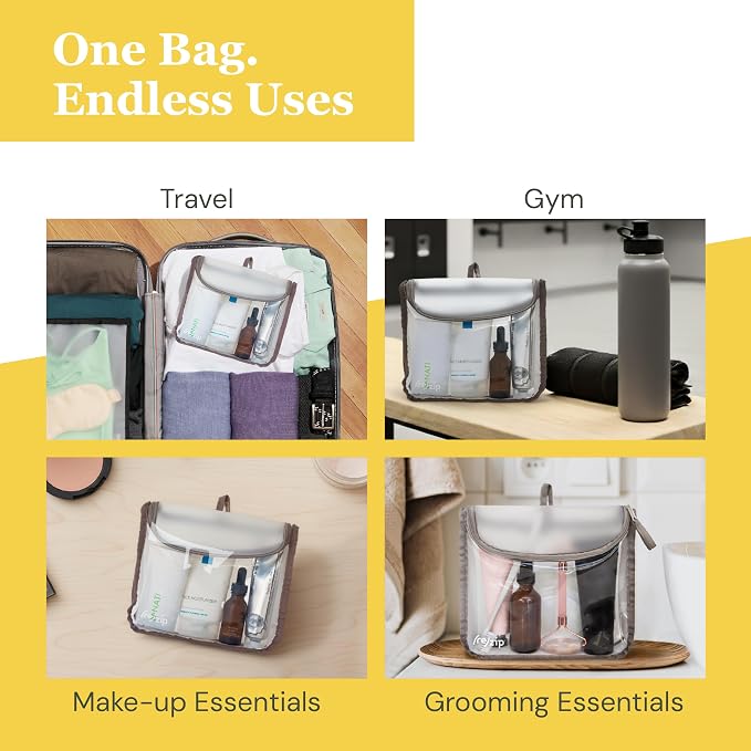 (re)zip TSA Approved Travel Toiletry Bag with Hanging Loop, Travel Quart Bag– Reusable Clear Makeup bags with zipper, Clear Pouch for Travel Essentials, Cosmetic | BPA-Free, Machine Washable - Gray - Image 6