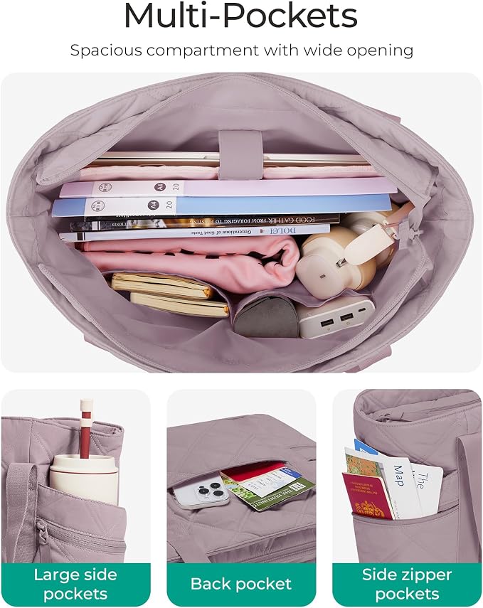 BAGSMART Crush Tote Bag for Women, 20L Puffer Work Tote with Zipper | Quilted Nurse Hospital Bag For Travel College Gym - Image 5