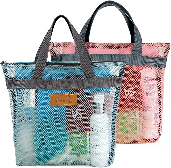 Mesh Shower Caddy Bag Portable Hanging Toiletry and Bath Organizer with Zipper for Travel, Gym, Camping, College Dorms, Beach by TOPASION
