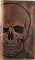 Men's RFID Vintage Look Genuine Leather Long Bifold Wallet Checkbook Wallets,buffalo wax leather,classic brown skull,240-120 by FLCLASSIC