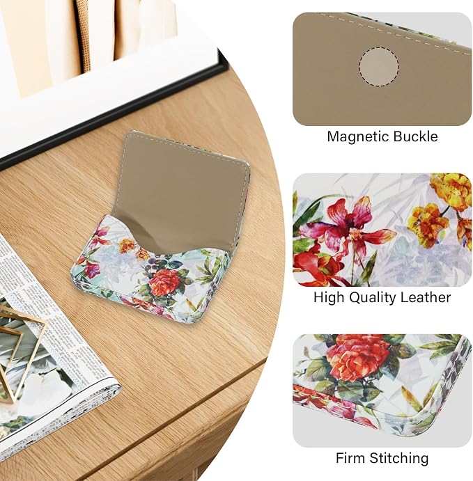 Business Card Holder，PU Leather Business Card Case Color Printing Pattern Card Holder Wallet，Pockets Magnetic Credit Card Holders for Men and Women - Flamingo - Image 2