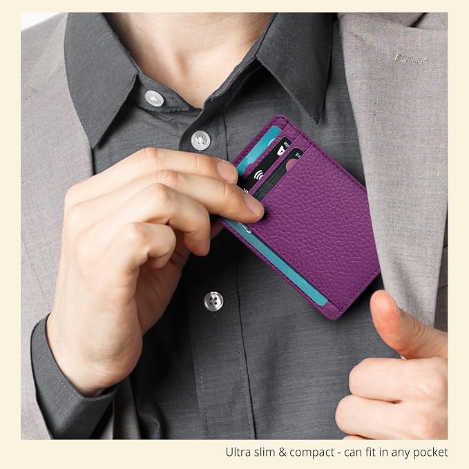 Slim Minimalist Leather RFID Blocking Front Pocket Wallet, Fuchsia - Image 6