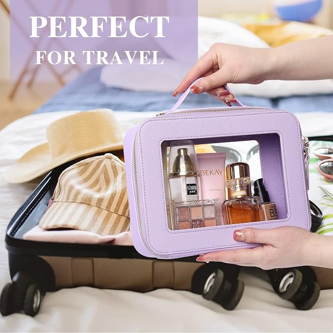 Pinkmik Clear Makeup Bag, (Purple, L+M+SLIM) | 3pcs, With Brush Bag, Waterproof Travel Case, For Cosmetics and Toiletries, With Zipper - Image 5