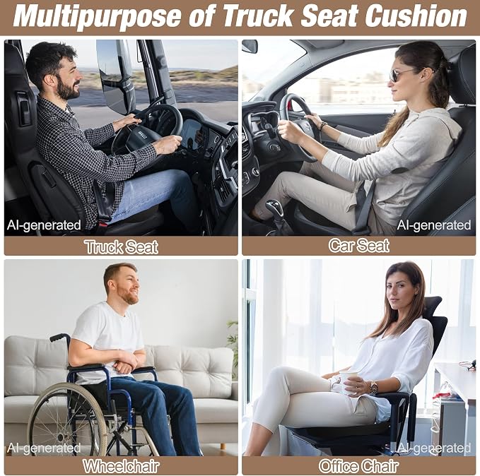 Truck Seat Cushion, Memory Foam Trucker Seat Cushion for Truck Driver Long Sitting with Adjustable Strap, Back Support and Pain Relief for Trucker Driving Office Chair and Pain, Black - Image 3