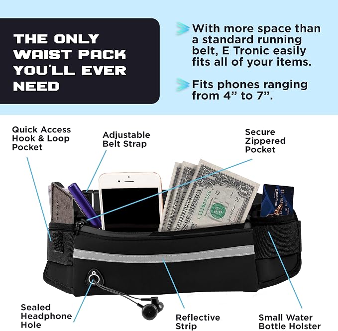 Running Belt for Women and Men, Money Belt and Running Fanny Pack, Hiking Fanny Pack, Holder for Cell Phone, Money, and Keys, Adjustable Belt Pouch fits Most Phone and Waist Sizes - Image 2