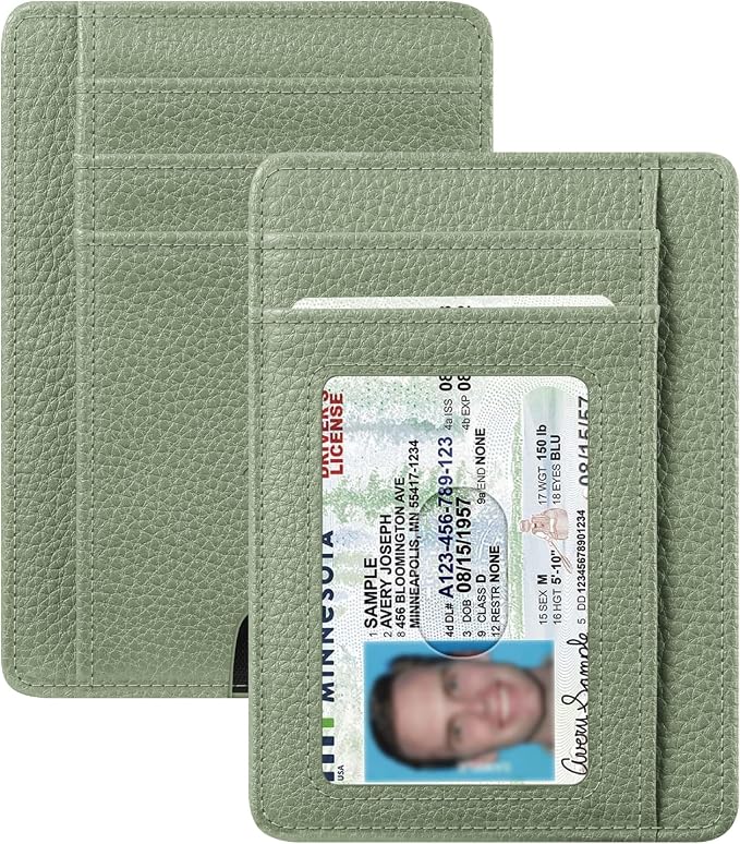 FINTIE Slim Front Pocket Wallet, RFID Blocking Credit Card Holder | Minimalist Card Cases with ID Window for Men Women, Sage Green by Fintie