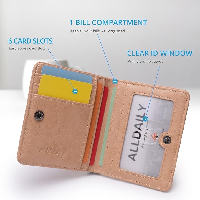 Alldaily Small RFID Wallet for Women Slim Compact Bifold Pocket Ladies Travel Mini Purse (Apricot) - Image 3