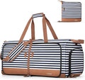 Lekesky Foldable Travel Duffle Bag for Women, 100L Large Duffel Bag with Separate Shoes Compartments & Straps, Carry On Weekend Bag for Women, Hospital, Overnight (Blue Stripes) by LEKESKY