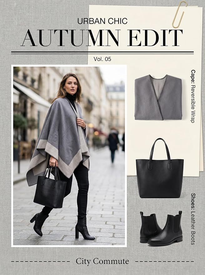 Shawl Wraps for Women Reversible Open Front Ruana Poncho Soft Cozy Cardigan for Fall and Winter - Image 3