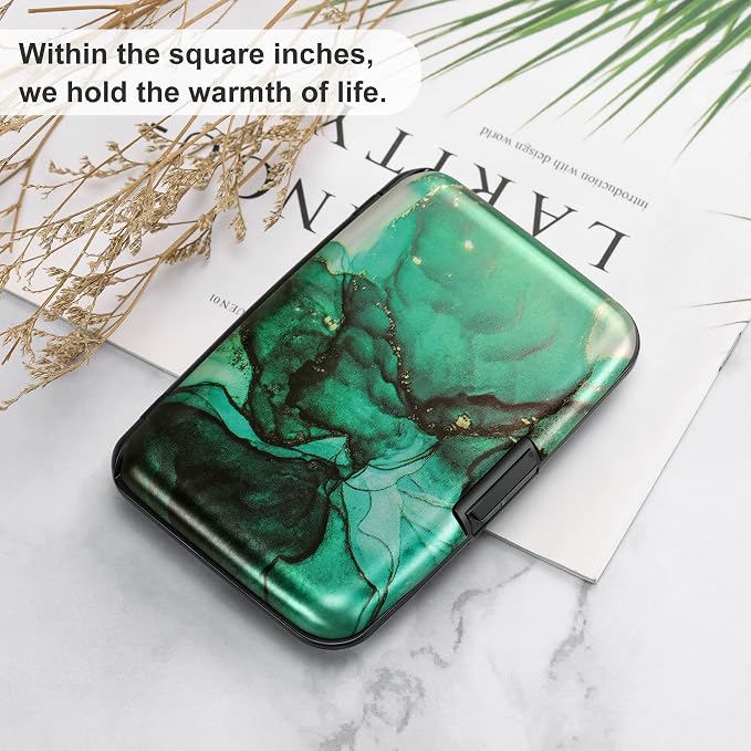 Mini RFID Aluminum Wallet Credit Cards Holder Business Card Case Metal ID Case for Men Women (Greenblack Marble) - Image 6