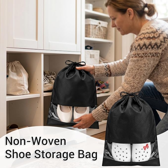 Travel Shoe Bags Non-Woven, Large Shoe Bags for Packing with Clear Window | 17.3" X 12.6" Dustproof Drawstring Travel Shoe Storage Bags Travel Essentials for Men & Women - Image 7
