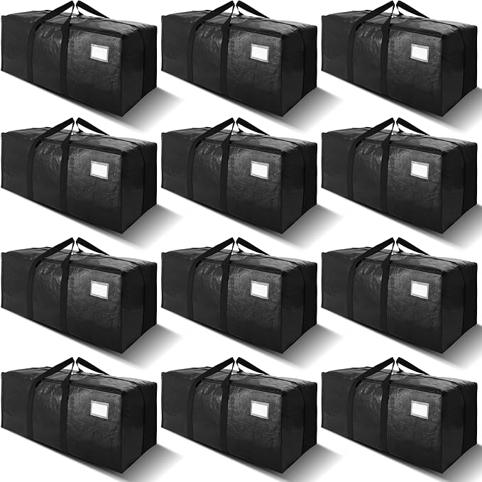 VELVETSURE 12 Pack Heavy Duty Extra Large Moving Bags W/Backpack Straps - Strong Handles & Zippers, Storage Totes For Space Saving, Fold Flat, Alternative to Moving Box and Storage Bin, Black by VELVETSURE
