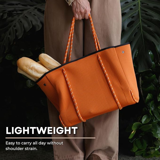POPUPS Large Neoprene Tote Bag for Women - Everyday Designer Handbag for Travel Work and Beach with Pockets and Zipper Pouch - Image 2