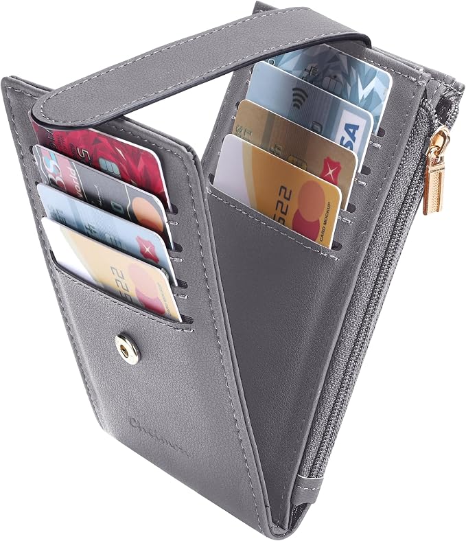 Chelmon Women's RFID Slim Card Holder Wallet | Thin Bifold Multi Card Case with Zipper Coin Pocket Purse for Women(Light Grey Smooth) - Image 6