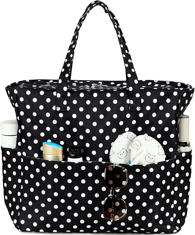 LEDAOU Large Beach Bag for Women, Waterproof Sandproof Tote Bag with Zipper | 36L Pool and Swim bag with Zipper, Wet/Dry pocket and 7 Pockets for Beach Days, Cruises, Vacations and Family travel by LEDAOU