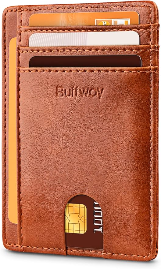 Buffway Slim Minimalist Front Pocket RFID Blocking Leather Wallets for Men and Women - Alaska Brown by Buffway