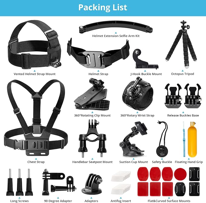 AKASO 42 in 1 Action Camera Accessories Kit for EK7000/EK7000 Pro/Brave 4/Brave 4 pro/Brave 7 LE/Brave 7/Brave 8/V50X/V50 Pro/V50 Elite/GoPro Hero 13 12 11 10 9 - Image 2