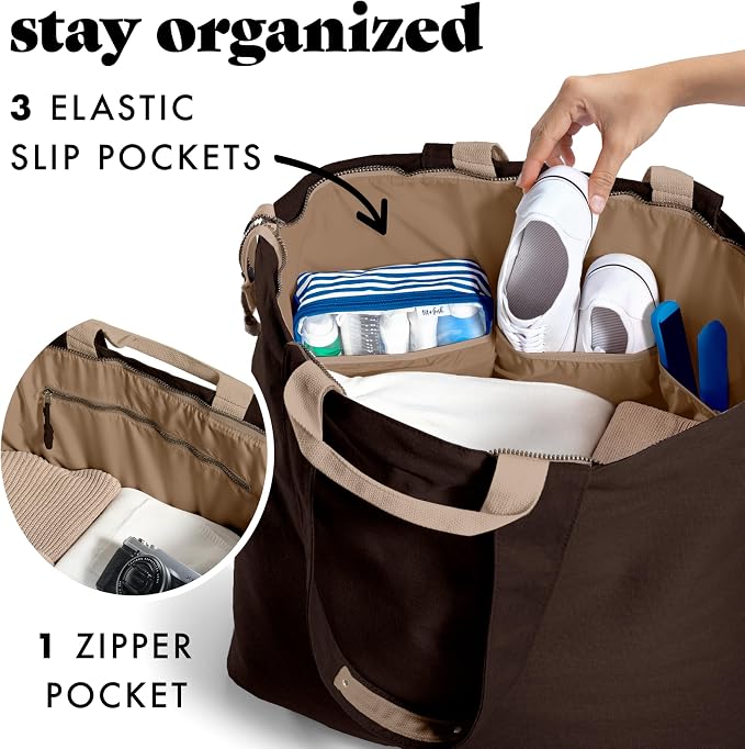 Fit & Fresh All The Things XL Beach Bag for Women, Oversized Travel Tote | Zip Closure, 3 Interior Pockets, 1 Large Zip Pocket, Dual Carry Handles, Canvas Weekender - Pool, College, Laundry, Groceries - Image 4