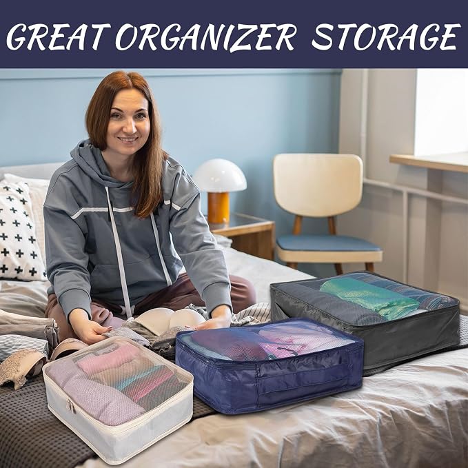 Silkfly 12 Pcs Packing Cubes for Suitcase Travel Luggage Bags Bulk Mesh Organizer Set for Hiking Camping Backpacking Clothes Accessories (Dark Colors,XL, L, M Size) - Image 5