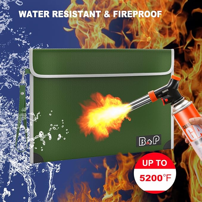 Fireproof Bag with Lock - 4200°F Heat Insulated, Waterproof Fireproof Money Bag with Zipper, Fireproof Document Bag for for Letter,A4,A5 Size Documents/Cash/Valuables/Passport, 13.9"x10.6"(Olive Drab) - Image 3