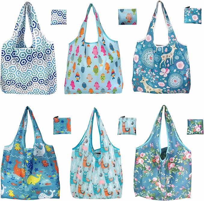 6 Pack Reusable Grocery Bags Heavy Duty with Handles, Reusable Shopping Bags for Women, Foldable, Washable for Store, Travel by Unknown