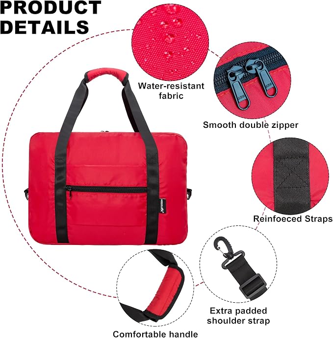 Duffle Bag for Travel Foldable Personal Item Travel Bag, 40L, Red | Carry On Duffel Bag Women Men Frontier Airlines Personal Item Bag Hospital Weekend Overnight Trips - Image 3