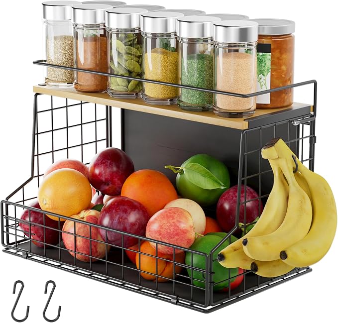 TIDIIABODE Magnetic Shelf for Fridge, Large Container Magnetic Spice Rack for Refrigerator, Fruit Potato and Onion Storage Bins, Magnetic Basket with Wood Lid, Kitchen Counter, Cabinet - Image 8