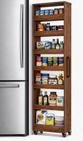 Beside Fridge Storage Slim Tall Cabinet - 7-Tier Tall Narrow Kitchen Pantry Pull Out Storage Cabinet Next To Fridge, Rolling Cart For Kitchen, Dorm, Bathroom, Laundry & Office (Walnut, 23.6 in) by Unknown