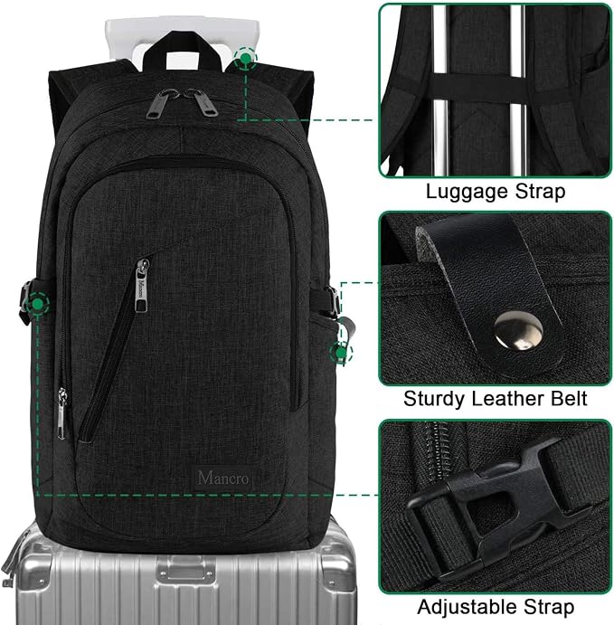 Mancro Laptop Backpack for Travel 17.3 Inch Anti-Theft Business Backpack | Large Travel Computer Bag Daypack Work Backpack with Lock and Laptop Compartment Fits 17.3 Inch Laptop for Men Women, Black - Image 4