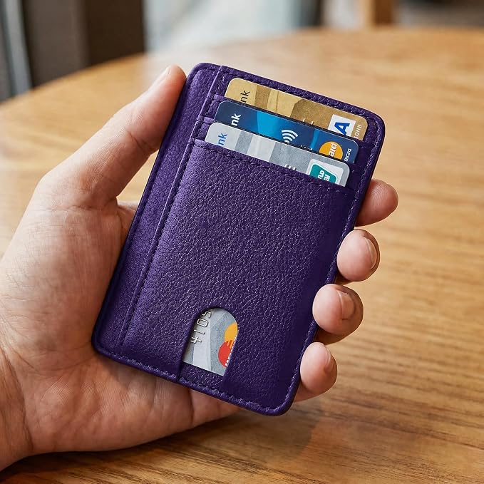 Slim Minimalist Front Pocket RFID Blocking Leather Credit Card Holder, Small Compact Wallet with ID Window for Men and Women (Purple) - Image 2