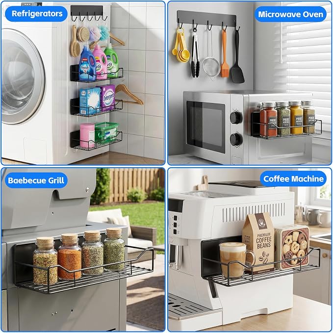 Magnetic Spice Rack for Refrigerator, 5 Pack Magnetic Fridge Organizer Shelves, Strong Magnetic Hold, No Drilling, Space Saving Storage Rack for Kitchen Spice Jars, Pantry & Refrigerator (Black) - Image 7