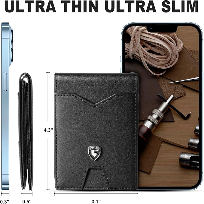 GSOIAX Slim Wallet for Men Rfid Blocking Leather Bifold Front Pocket Carbon Fiber Men's Money Clips Credit Card Holder With Gift Box - Image 5